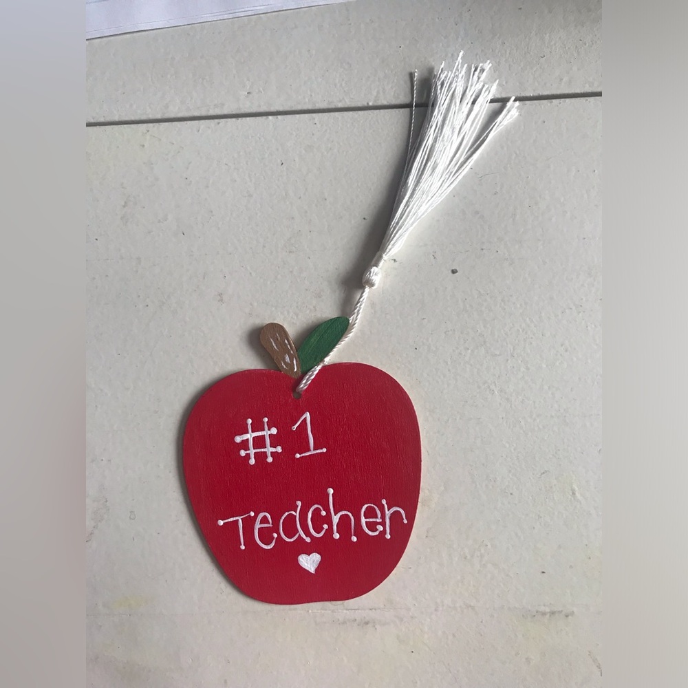 #1 Teacher Red Apple Bookmark or ornament